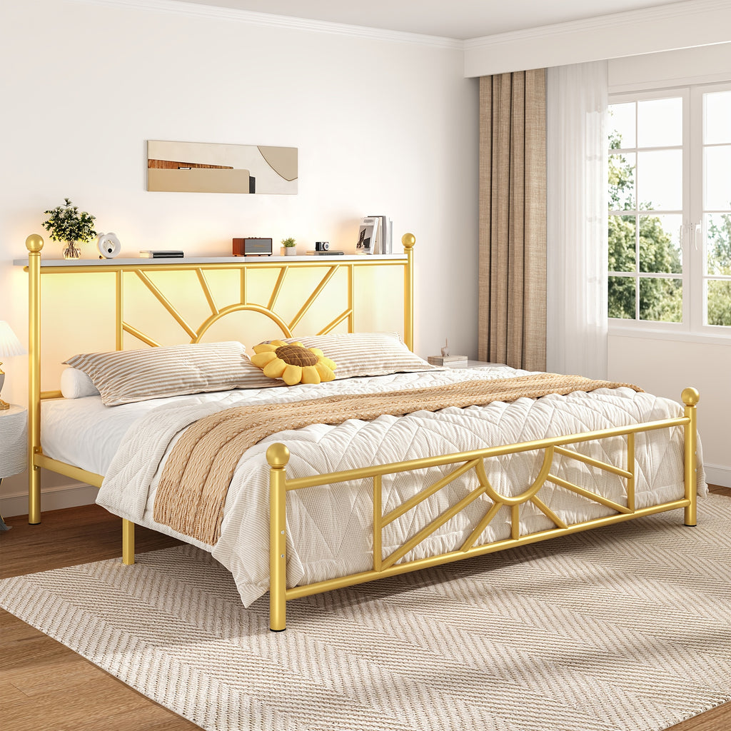 twin full queen king metal bed frame rgb led headboard large - Temu
