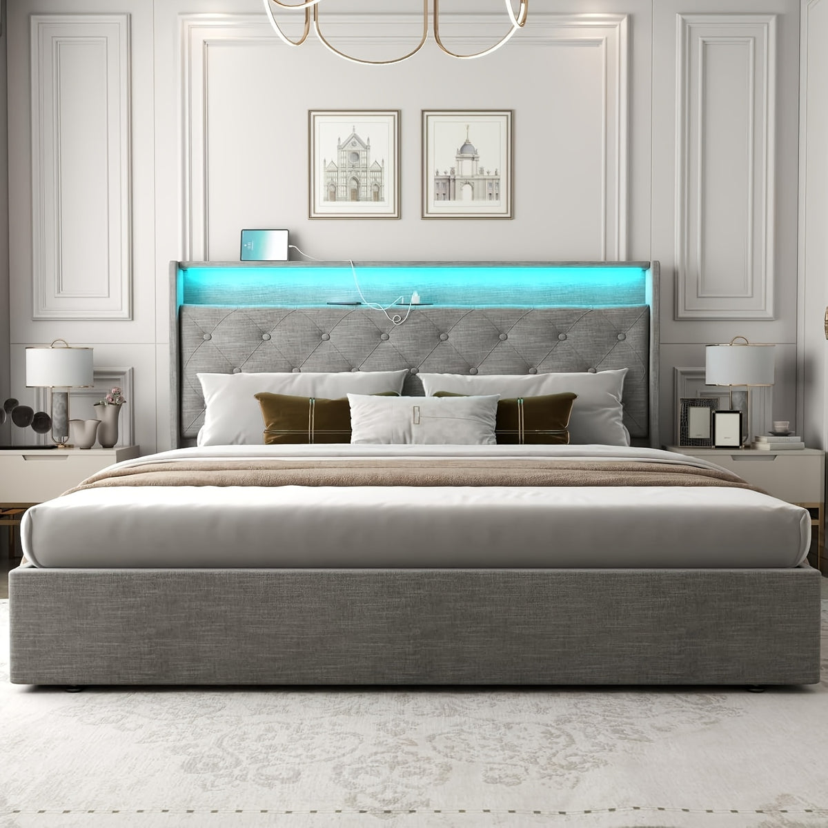 hydraulic lift upholstered bed frame   bed - Temu