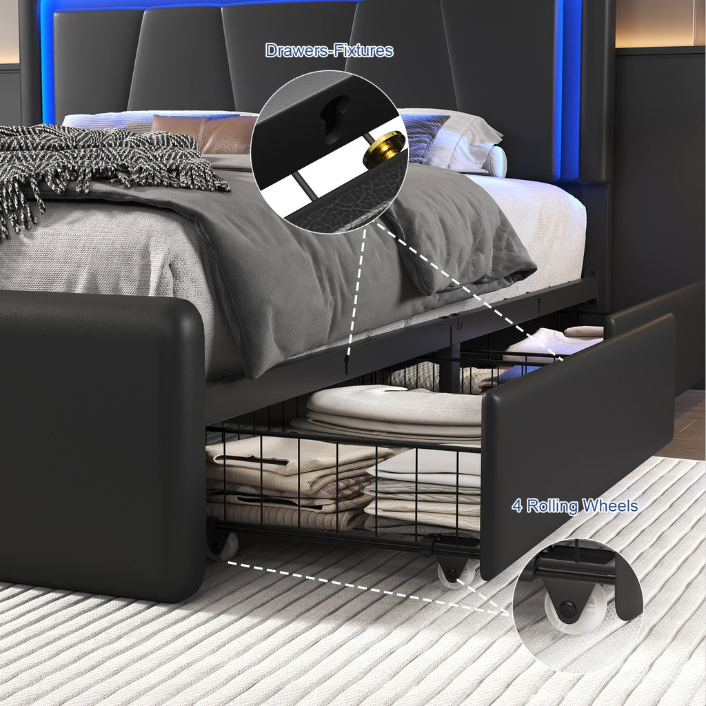 upholstered platform bed frame 4 storage drawers twin full - Temu