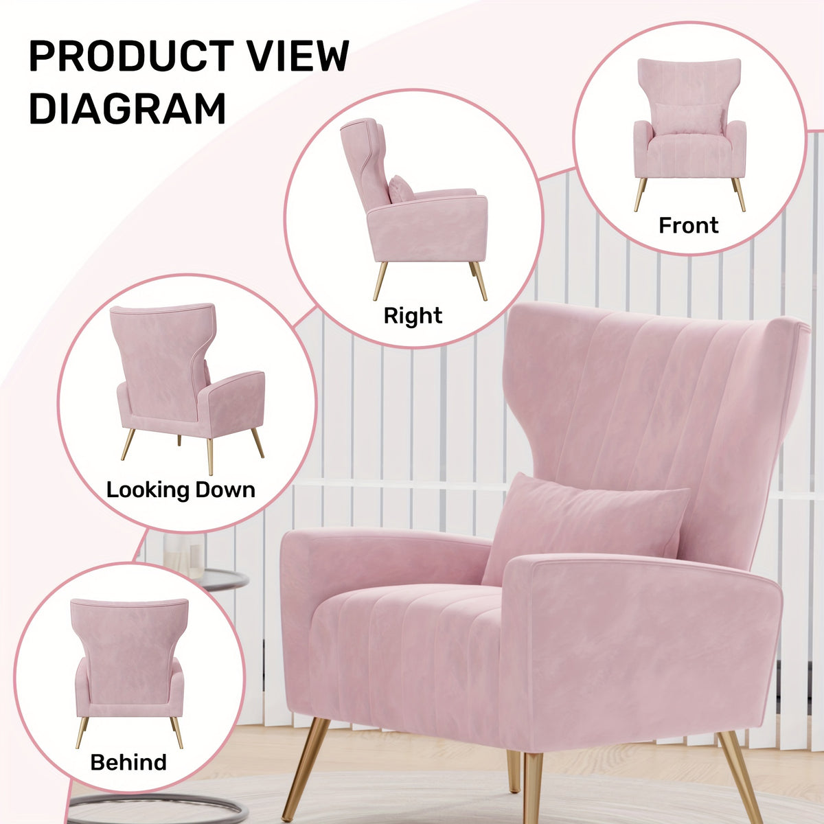 velvet accent chair wingback living room high back arm chair - Temu