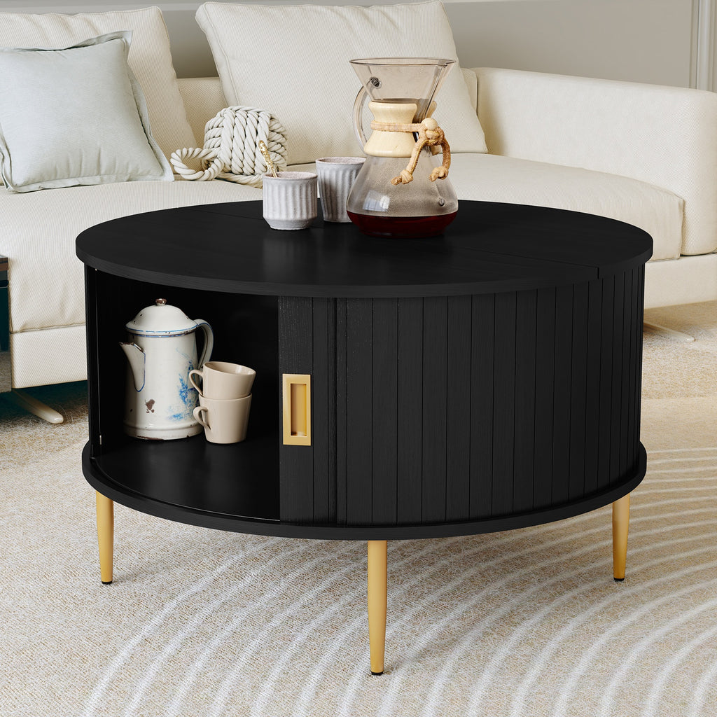 31 7 coffee table curved sliding door round coffee table - Temu