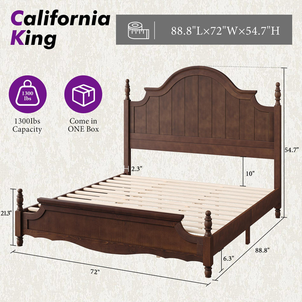 classic wooden bed frame a high arched headboard - Temu