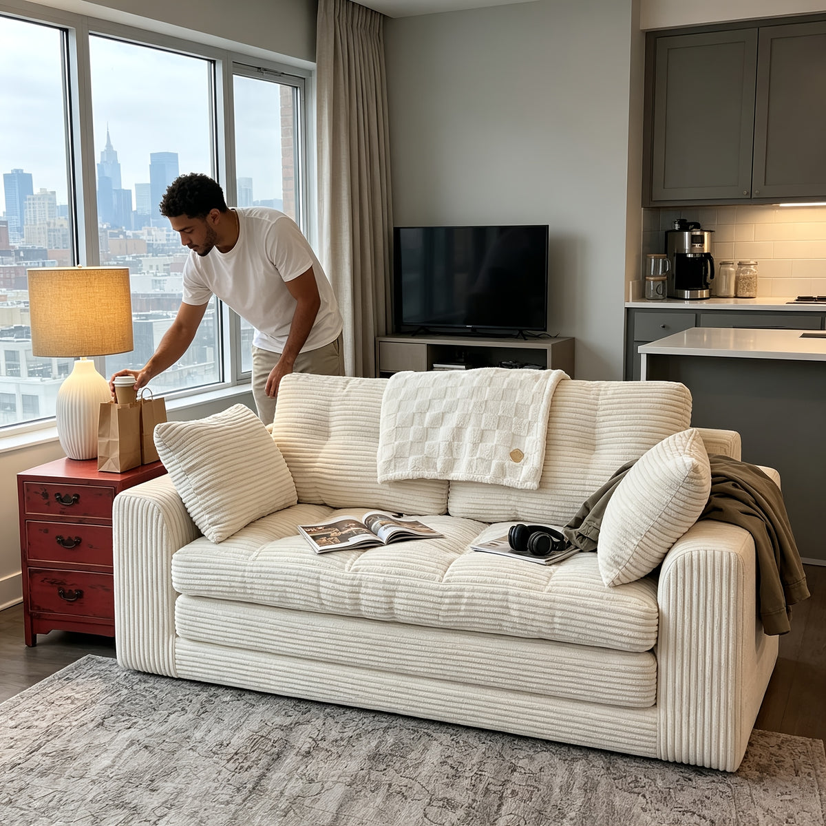 no assembly corduroy convertible loveseat sofa bed 2 in 1 - Temu