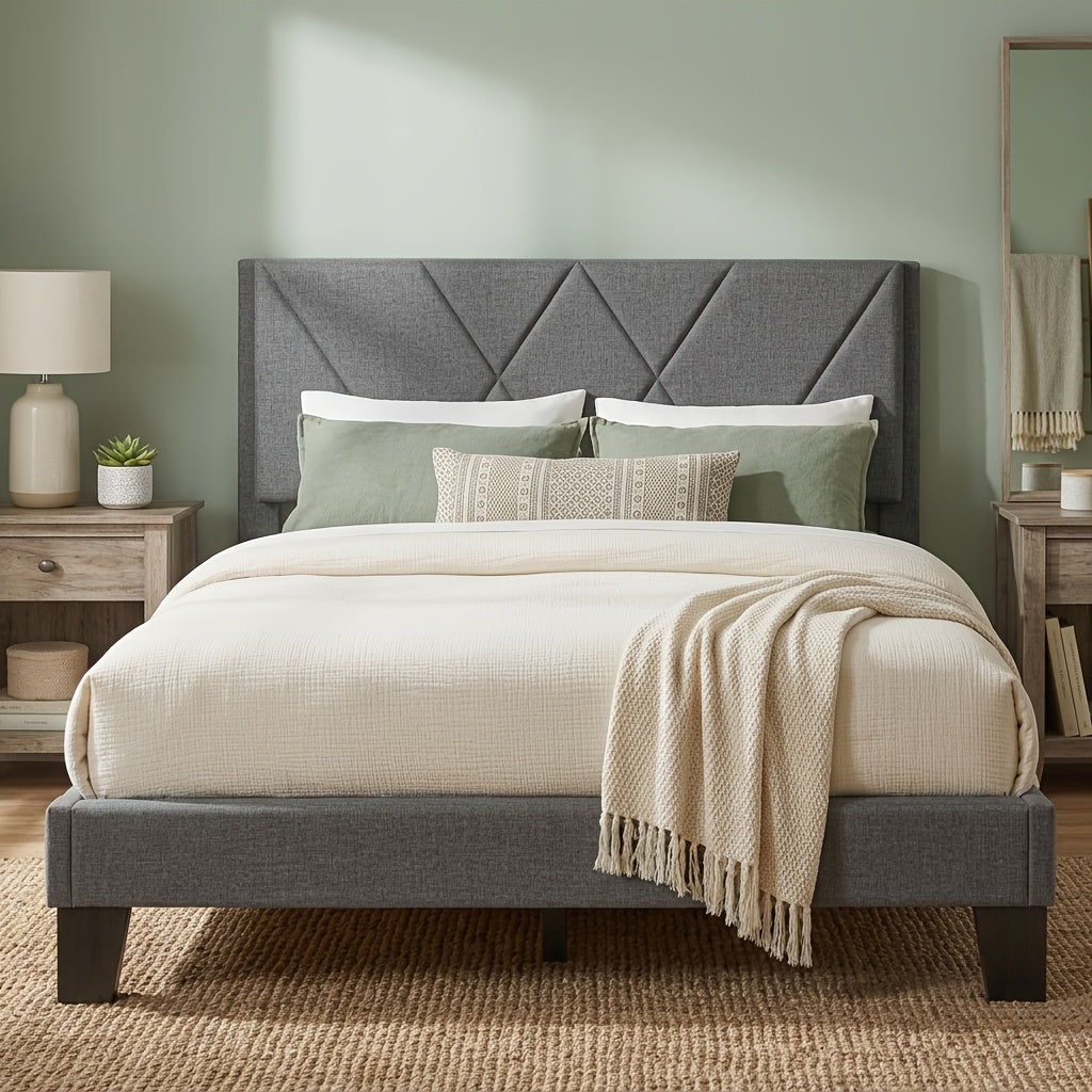 bed frame upholstered headboard wooden slat support heavy - Temu