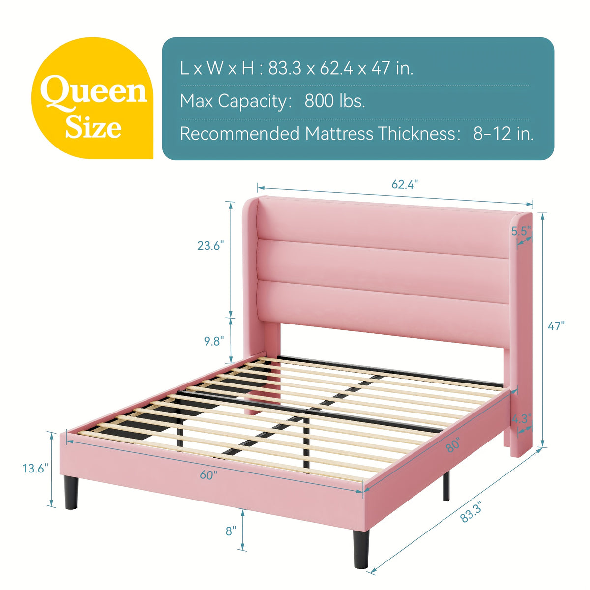 modern wingback platform bed frame velvet upholstered - Temu