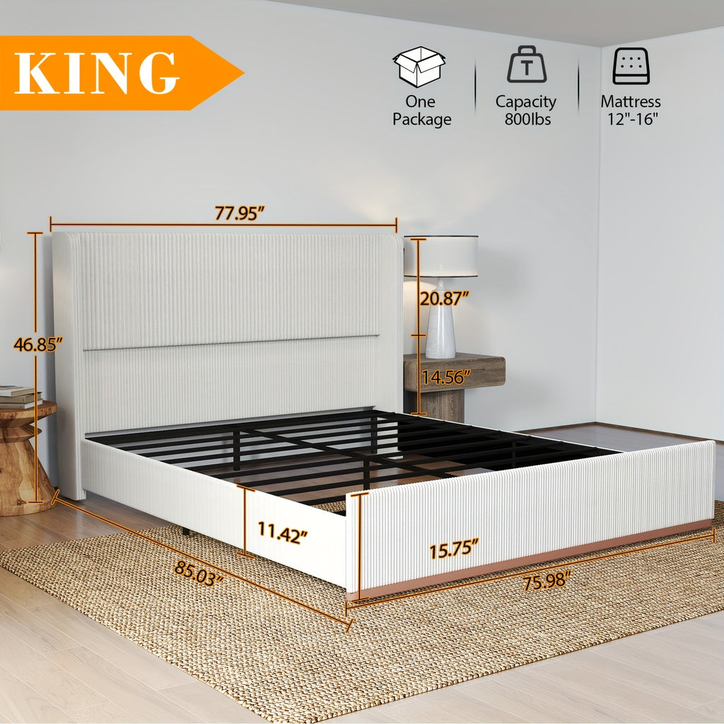 queen king size upholstered platform bed frame vertical - Temu