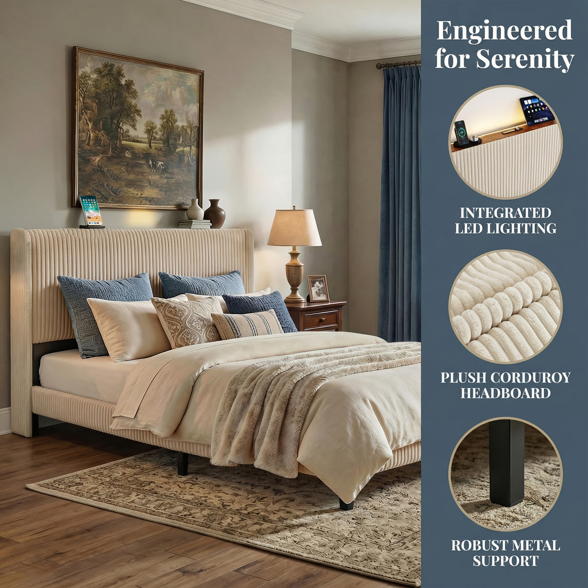 upholstered platform bed frame wingback headboard 500 lbs - Temu