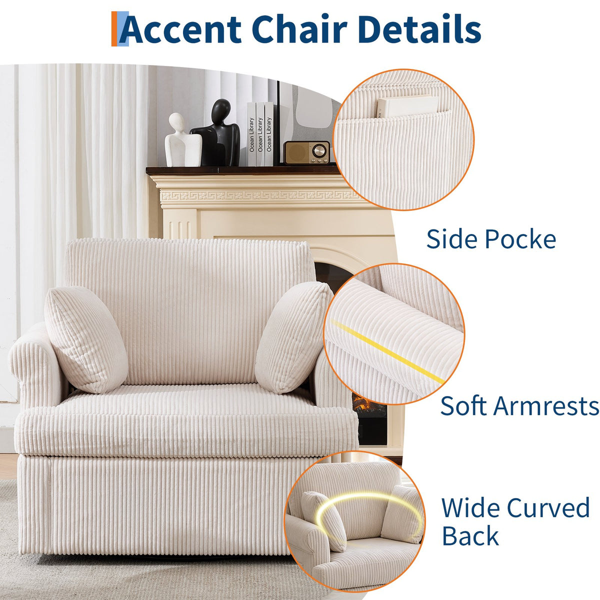 modern 360 swivel armchair 2 pillows accent lounge reading - Temu