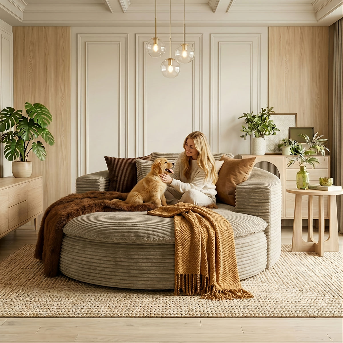 oversized round   lounge chaise extra wide corduroy - Temu