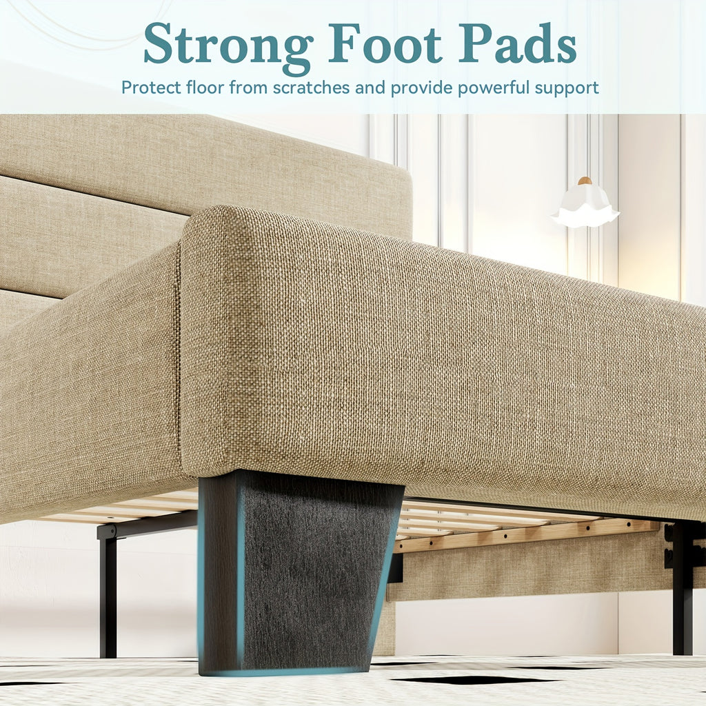 modern fabric upholstered bed frame headboard strong - Temu