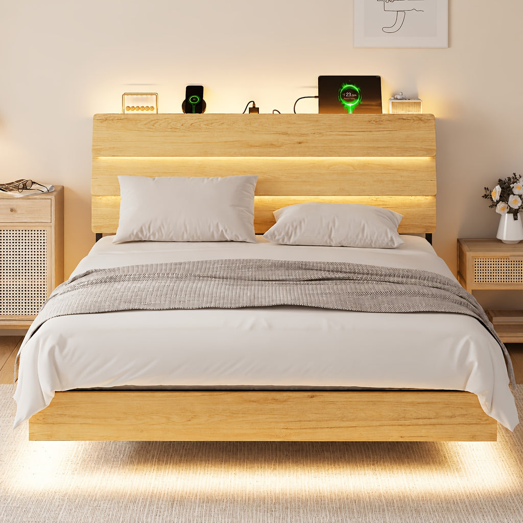 random floating bed frame led lights built in charging - Temu