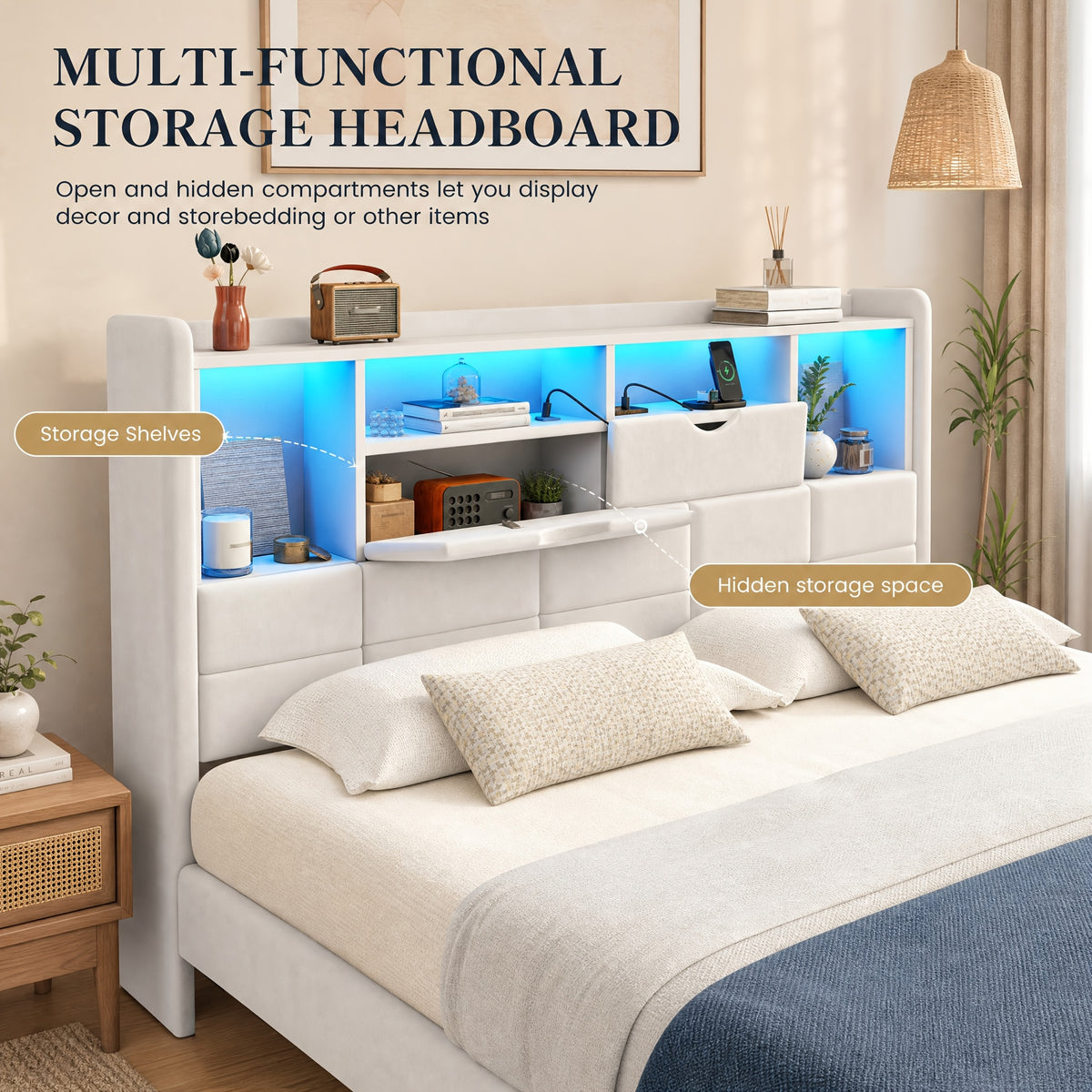 storage bed frame full queen king padded upholstered - Temu