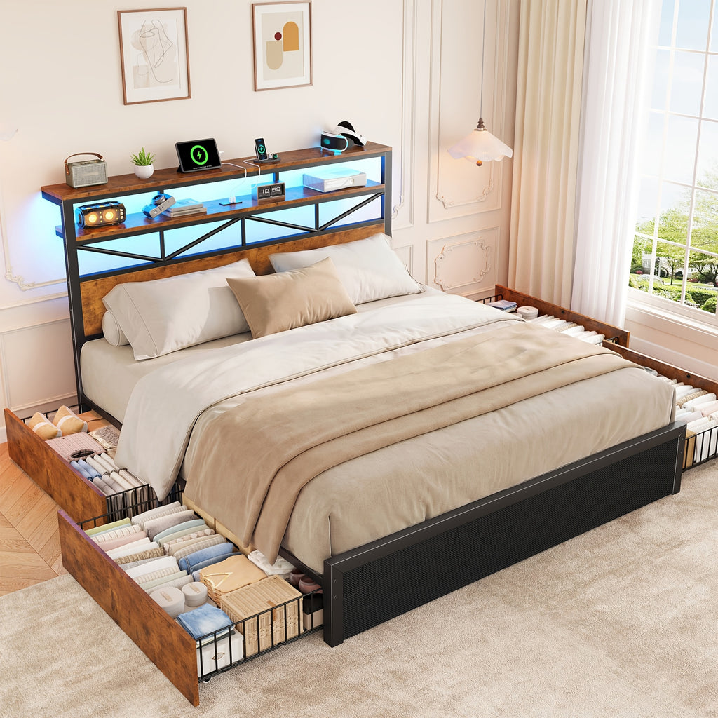 contemporary bed frame rgb led light convenient bedside 2u1c - Temu