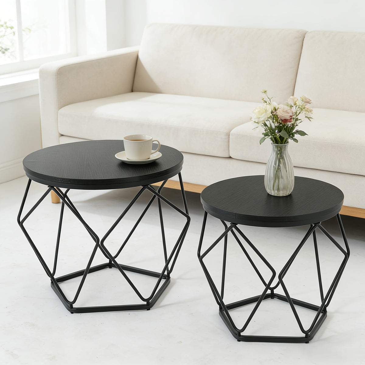 set 2 round multi purpose side tables small coffee end - Temu
