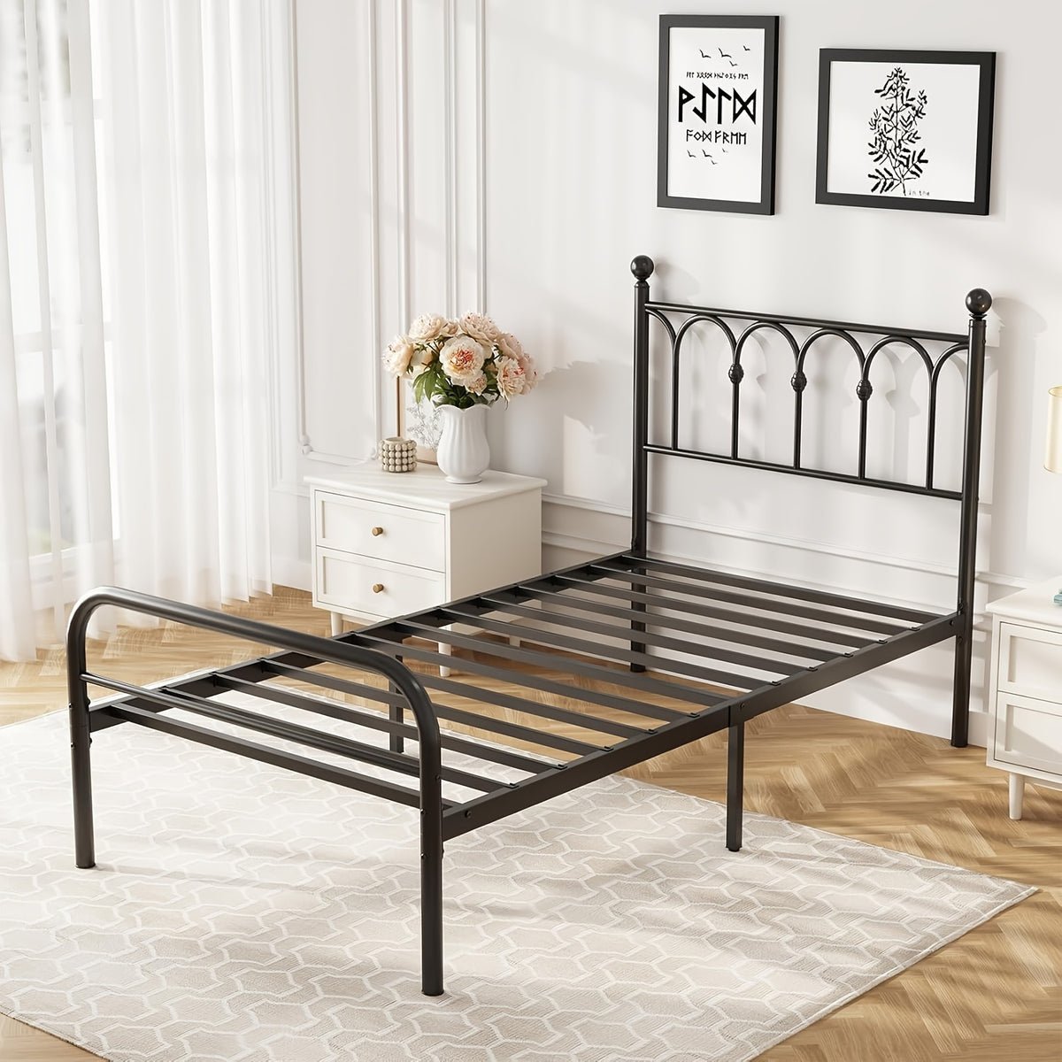 a metal bed frame featuring bed storage a rounded base - Temu