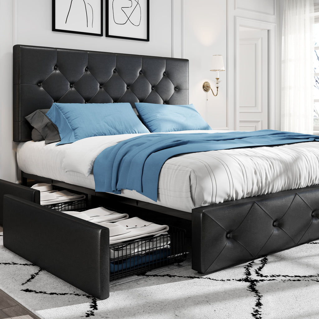 full queen king upholstered platform storage bed 4 - Temu