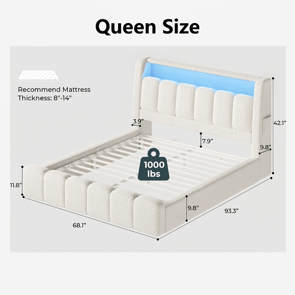 cloud bed frame cream white storage headboard built in led - Temu