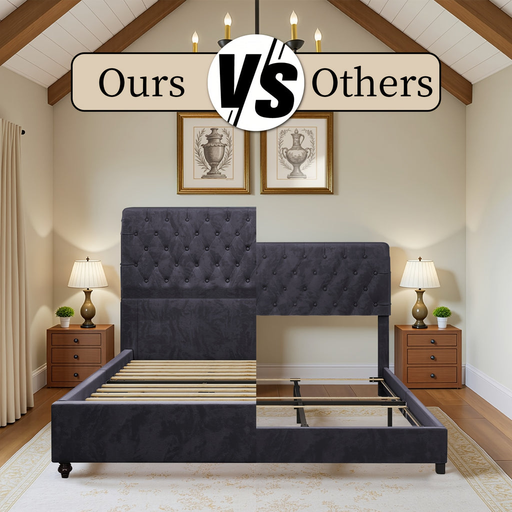 bed frame king queen size velvet tall headboard king - Temu
