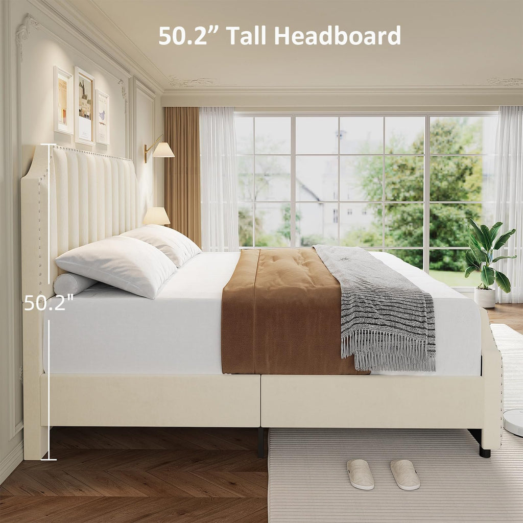 bed bed frame grey velvet queen bed frame 50 2 - Temu