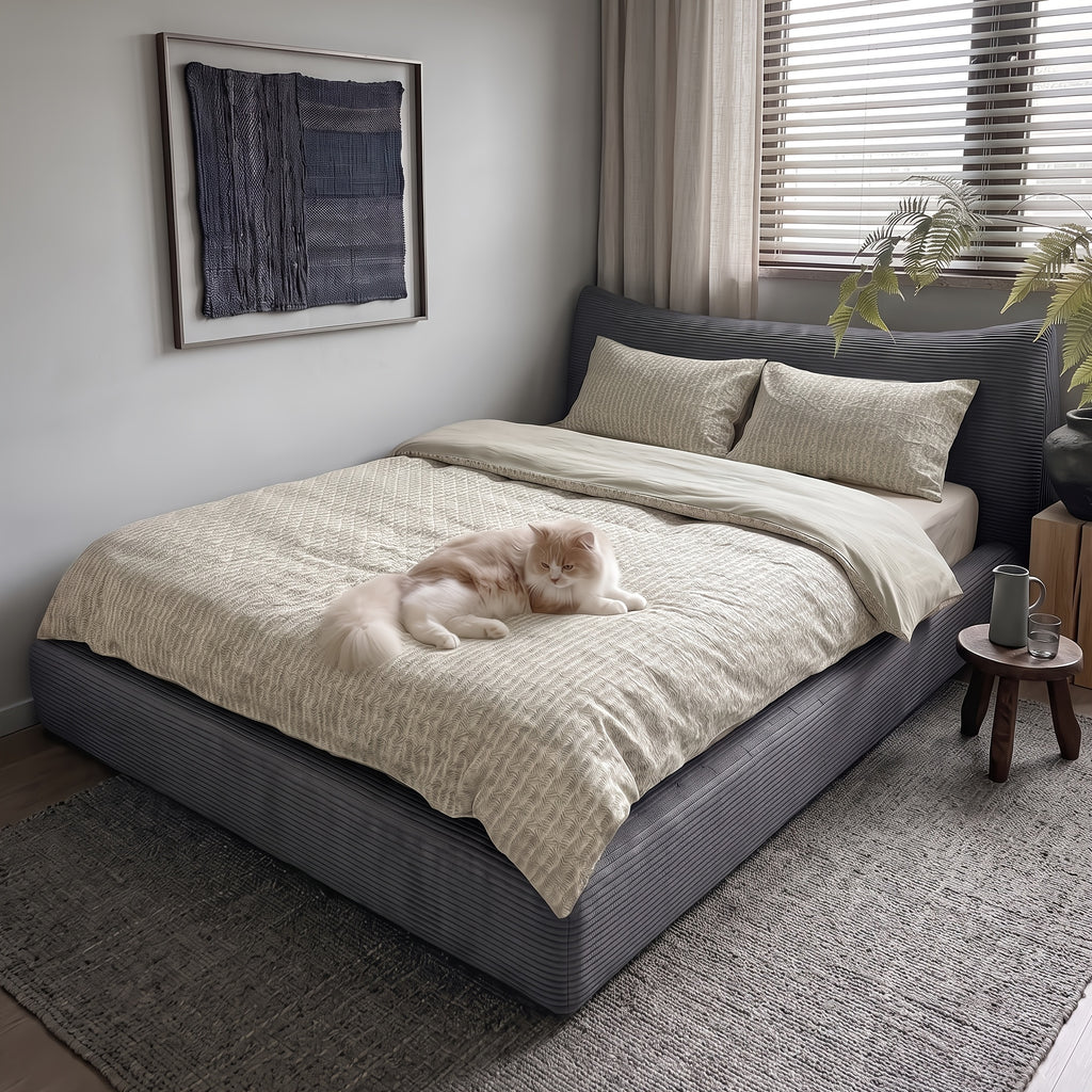corduroy upholstered bed frame cat ear design - Temu