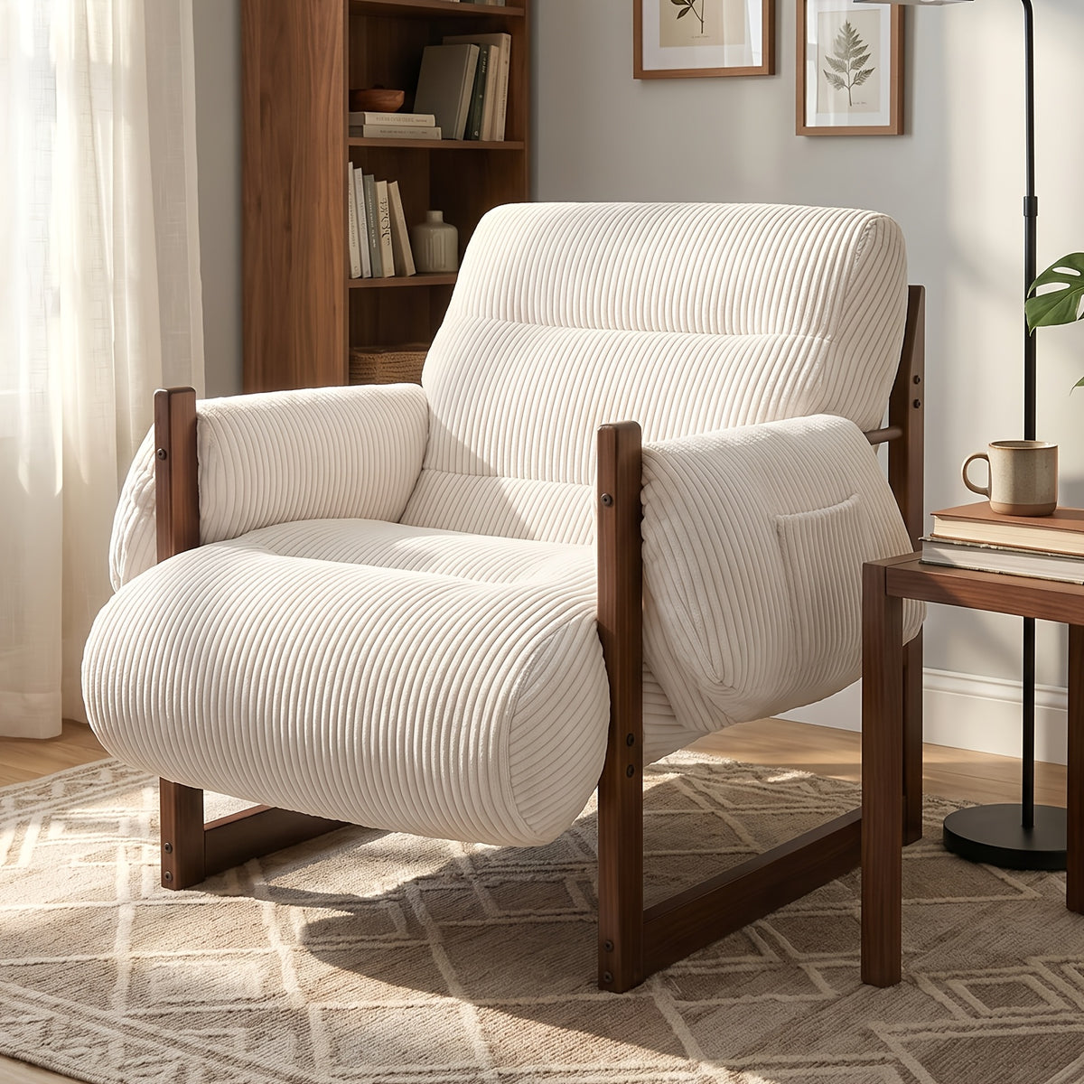 modern accent chair armrest storage pockets full body - Temu