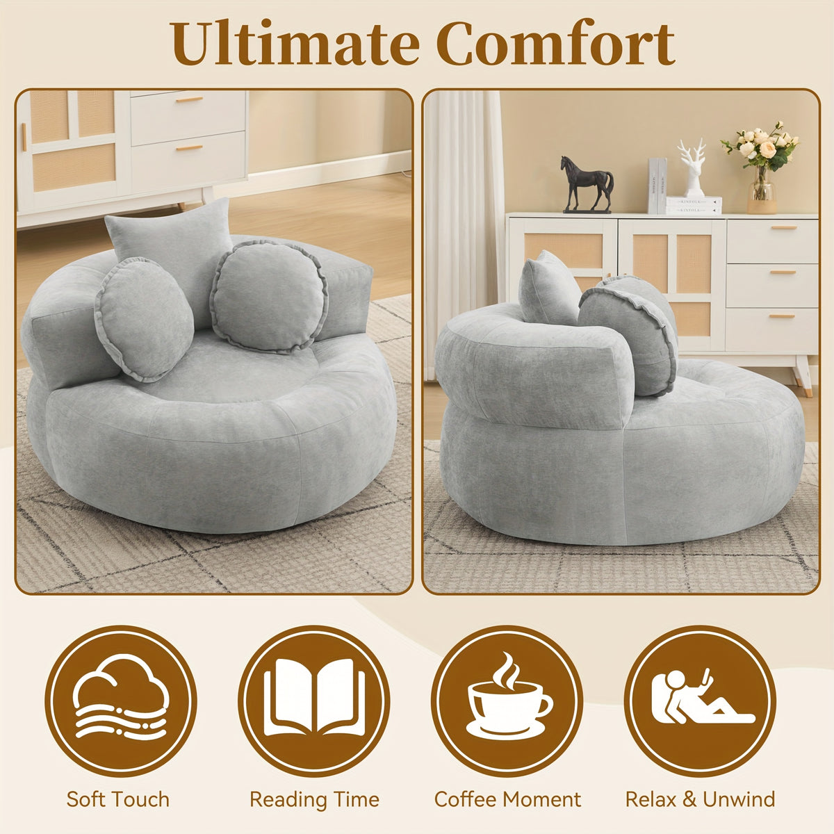 round oversized chair floor sofa chair chenille compressed - Temu