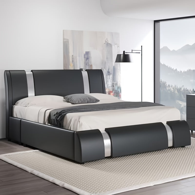 modern faux leather bed frame iron pieces decor low - Temu