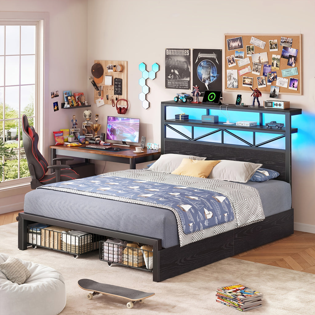 contemporary bed frame rgb led light convenient bedside 2u1c - Temu