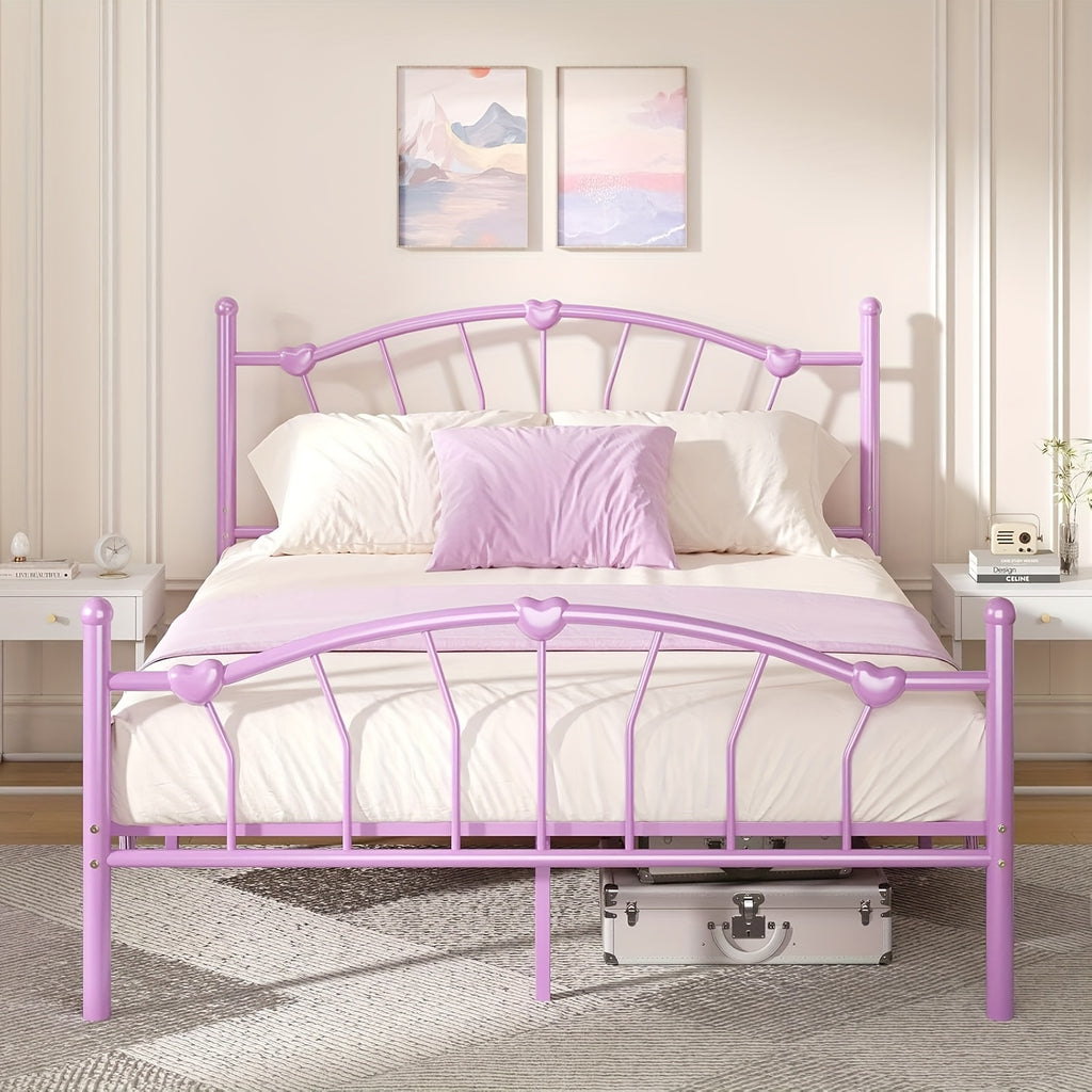 twin full queen size metal bed frame heart shaped headboard - Temu