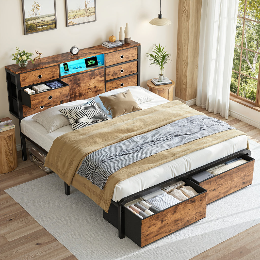 reinforced storage bed frame king queen full 8 9 drawers - Temu