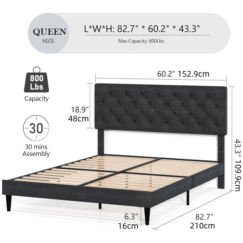 twin full queen king size bed frame headboard linen fabric - Temu