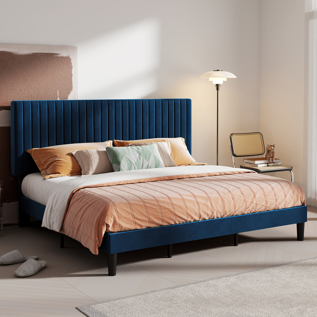 velvet upholstered bed frame adjustable headboard - Temu