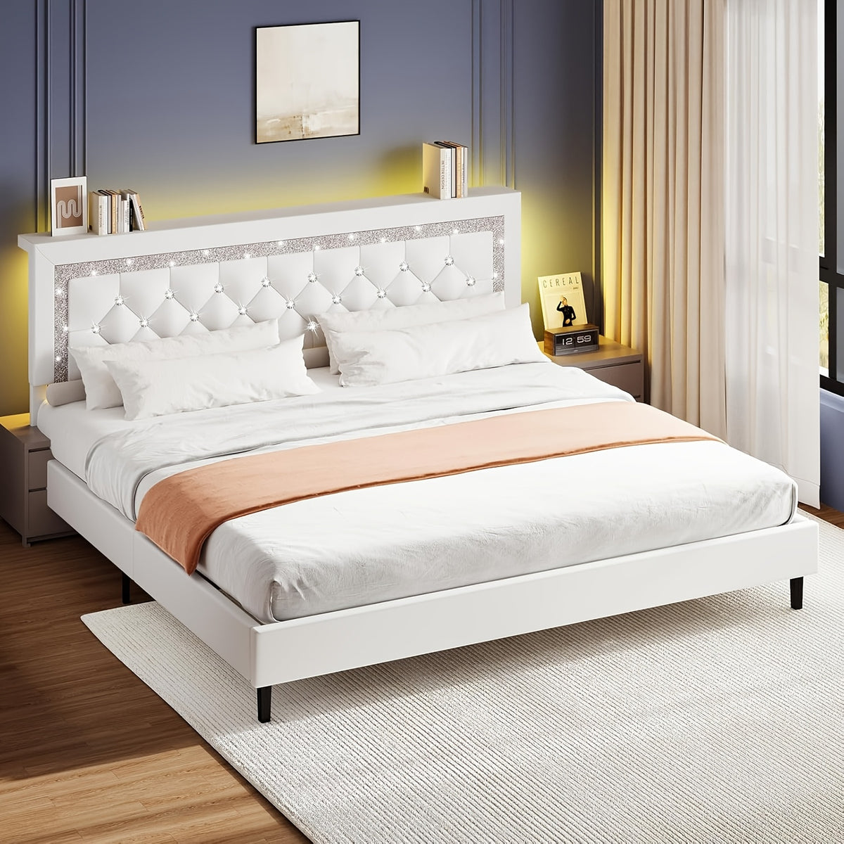 twin full queen king size bed frame storage headboard - Temu