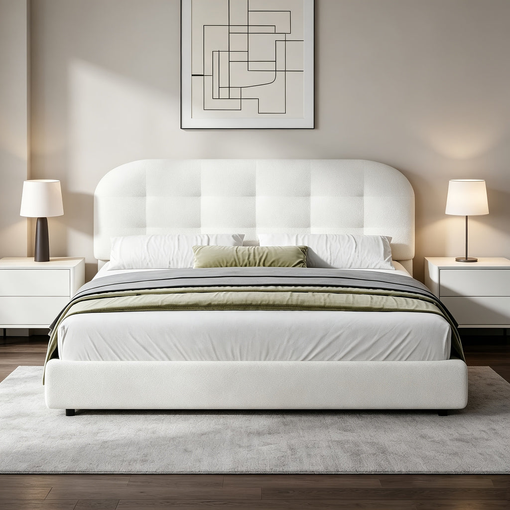 modern boucle upholstered platform bed frame curved cloud - Temu