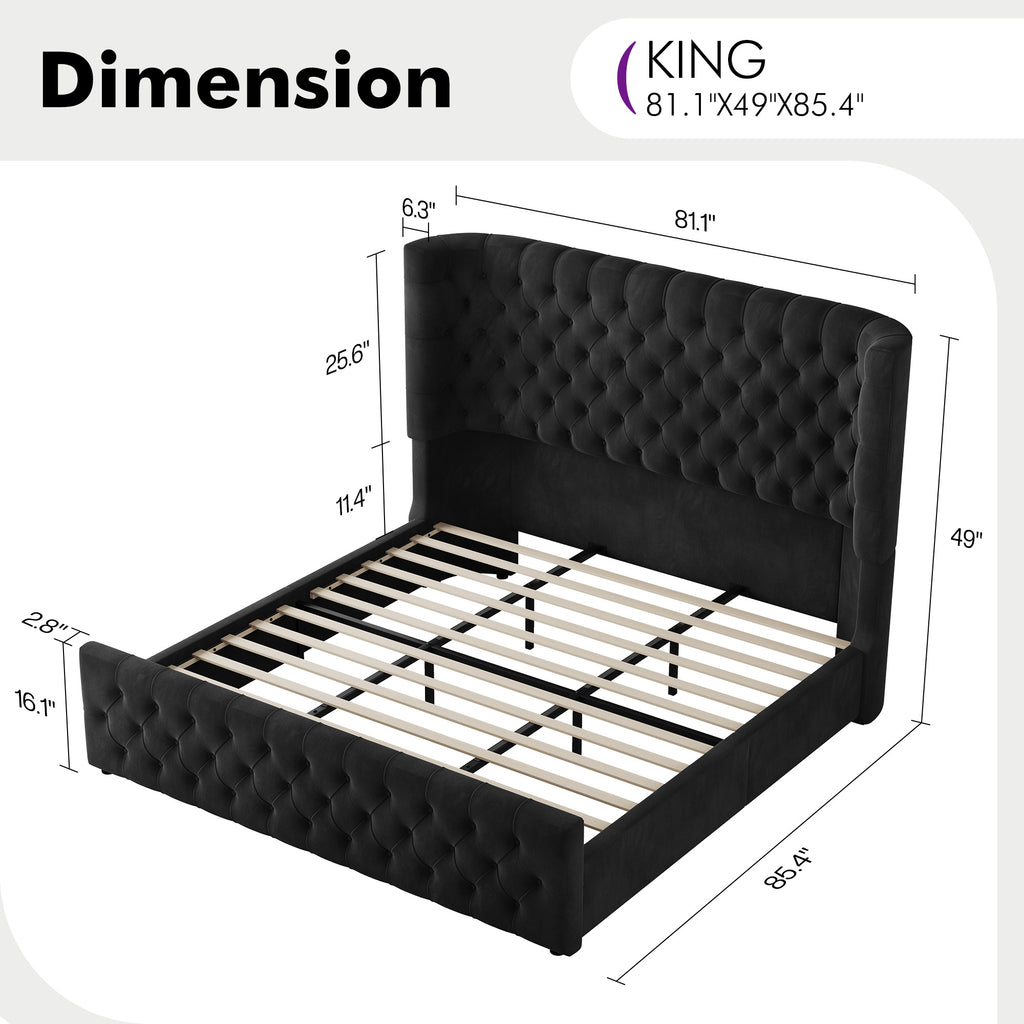 platform bed frame upholstered curved wingback - Temu