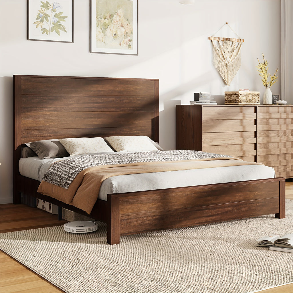 rustic solid wood platform bed frame spliced headboard noise - Temu