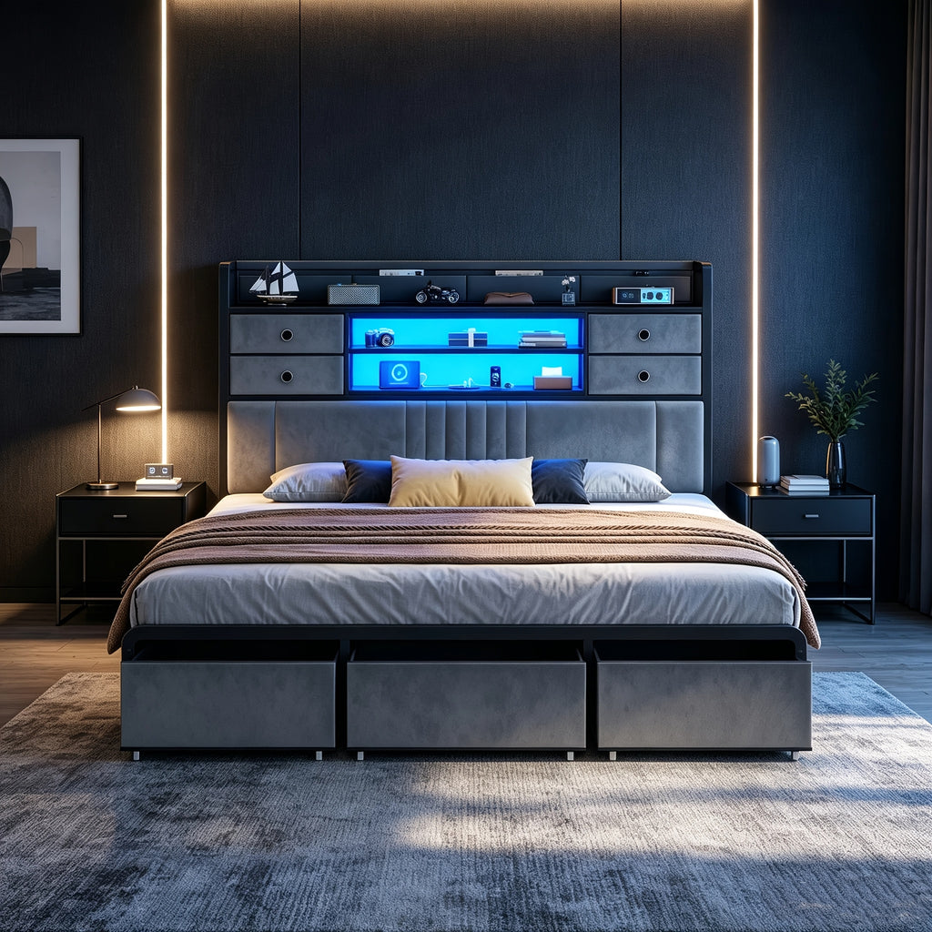 velvet platform bed frame headboard storage 4 fabric - Temu