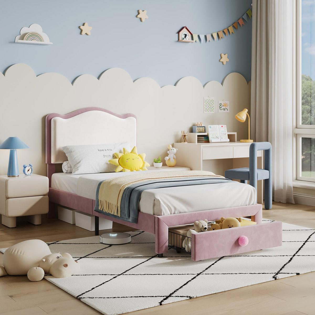 versatile scallop headboard twin bed frame storage drawer - Temu