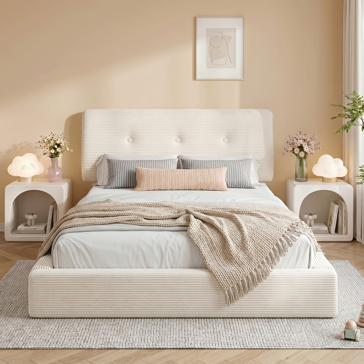 cloud bed frame adjustable headboard upholstered corduroy - Temu