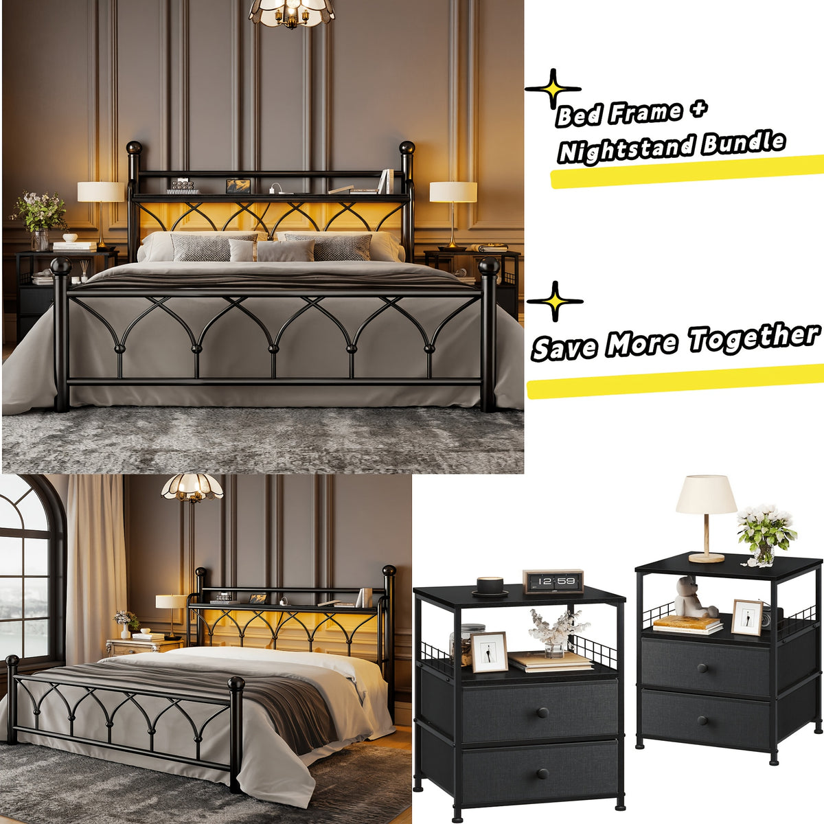 metal bed frame tall storage headboard   - Temu