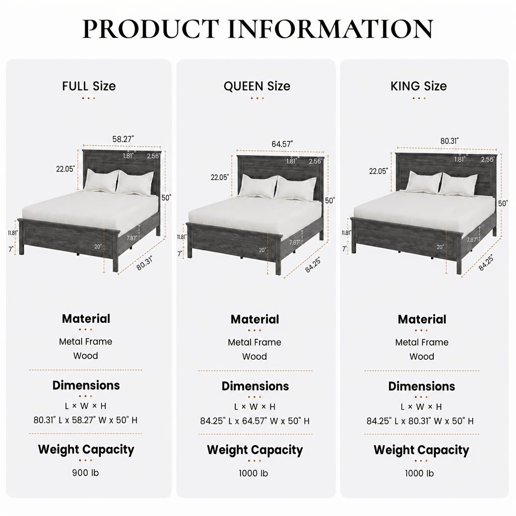full queen king size farmhouse platform bed frame - Temu