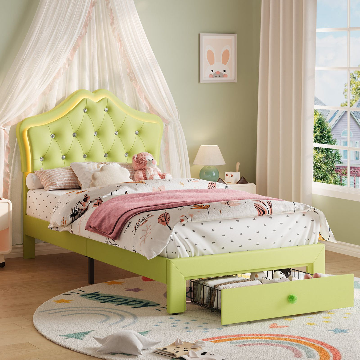 modern twin platform bed frame upholstered crystal button - Temu