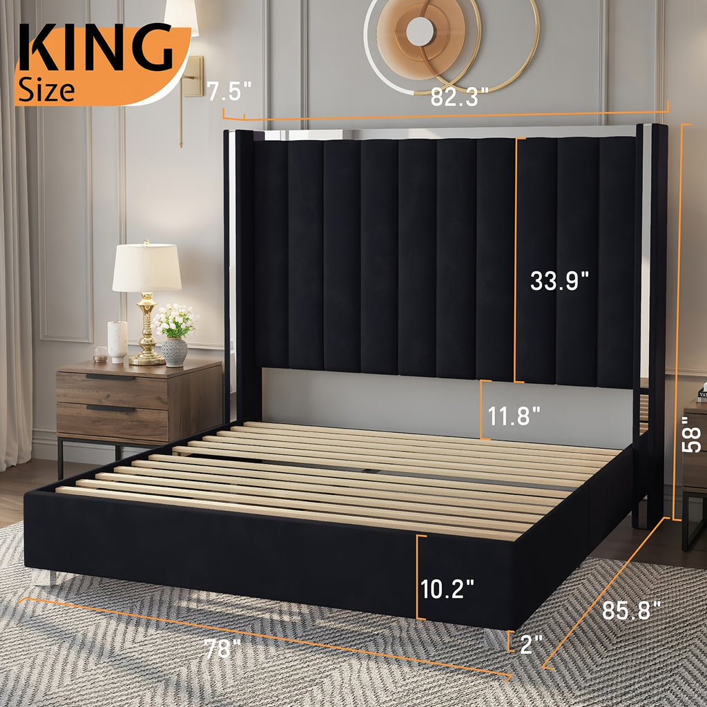 velvet upholstered platform bed 58 tall channel - Temu