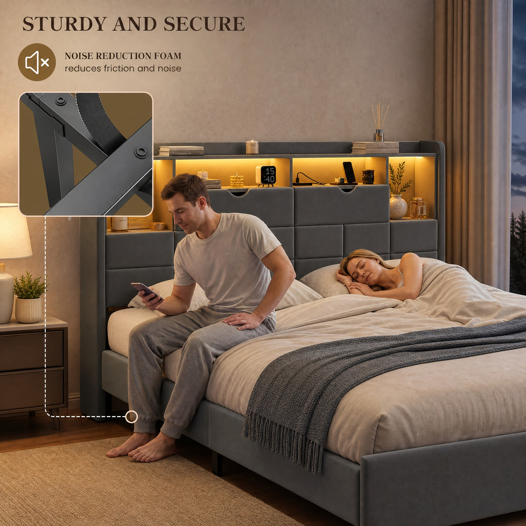 storage bed frame full queen king padded upholstered - Temu