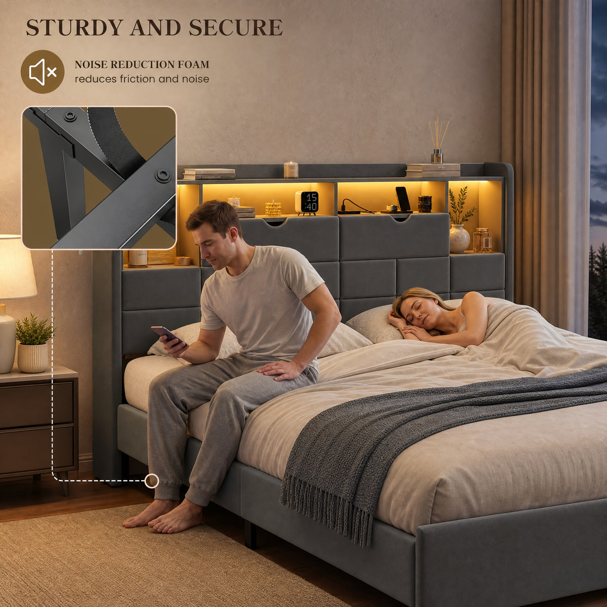 storage bed frame full queen king padded upholstered - Temu