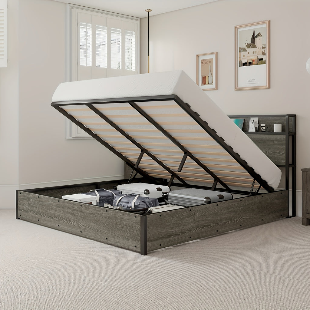 full queen king size lift storage bed wood platform bed - Temu