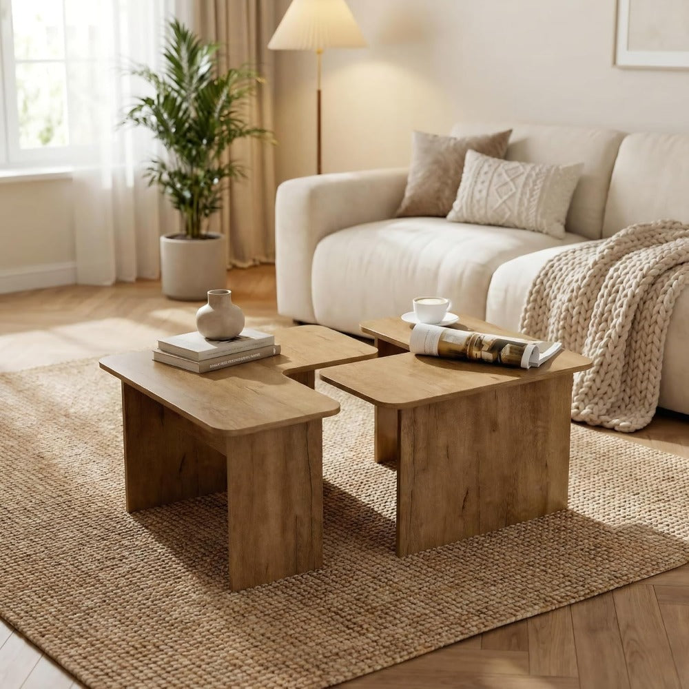 set 2 modern nesting coffee tables wooden l shaped square - Temu