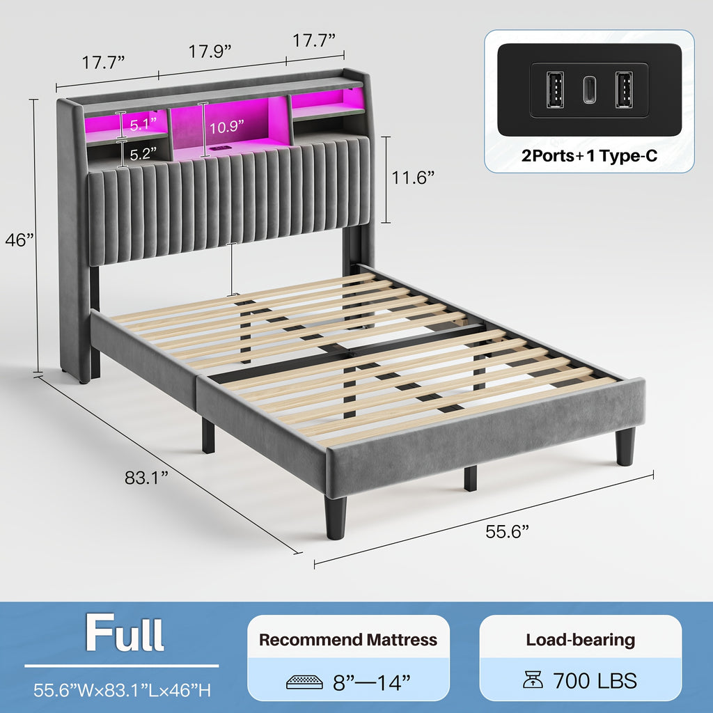 upholstered bed frame built in charging station led lighting - Temu