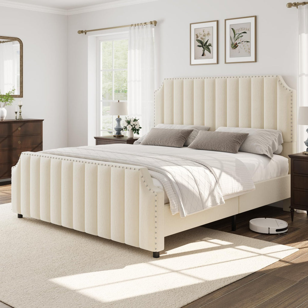 bed bed frame grey velvet queen bed frame 50 2 - Temu