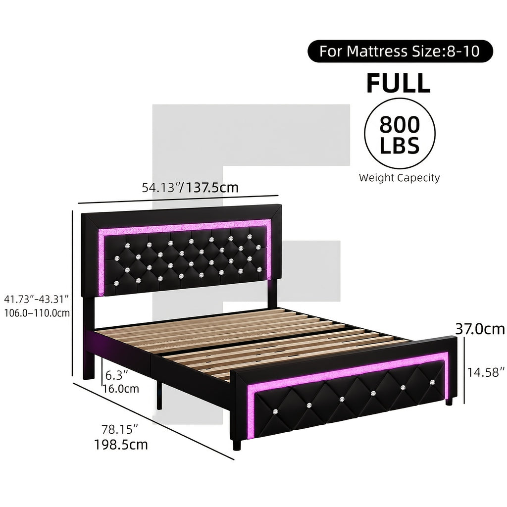 twin full queen bed frame led lights upholstered platform - Temu